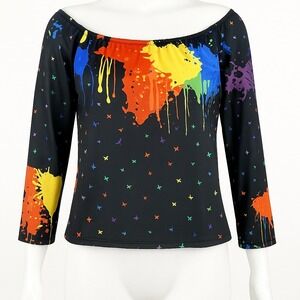 Touch Me Multicolor Paint Splash Off Shoulder Top Size‎ Large